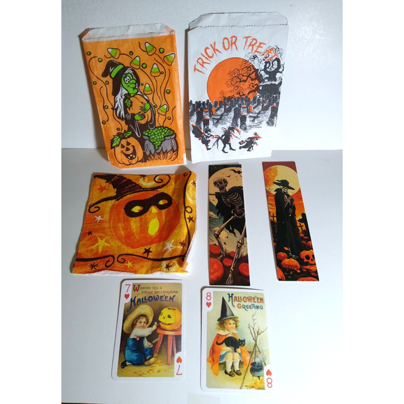 Halloween Napkin Playing Cards Bookmarks Goodie Treat Bags Spooky Grim Reaper - Picture 1 of 6